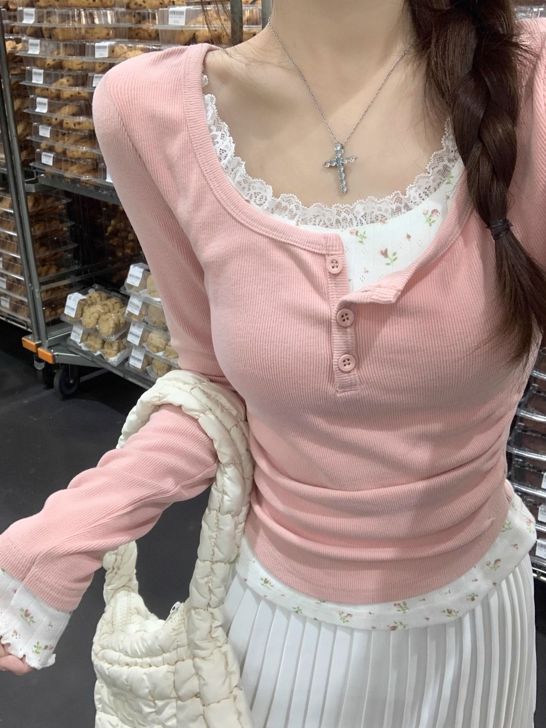 2026 Розовый цветочный комплек – обзор и цена Undershirt Crew Neck